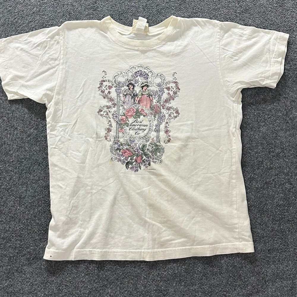 Tarazzia T-Shirt Womens Size Large White Cotton Floral Best American Clothing Co